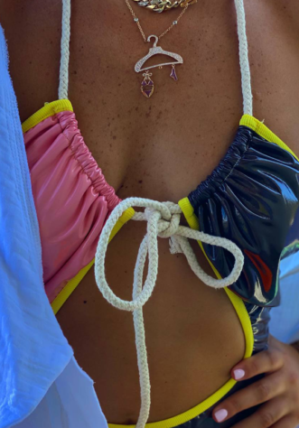 בגד ים שלם- חום ורוד