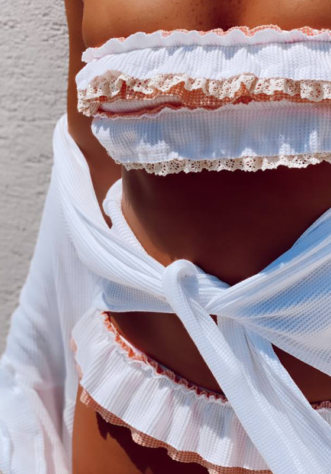 וופל וינטאז׳- בגד ים סטרפלס- לבן אפרסק