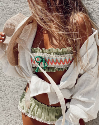 בגד ים סטרפלס פשתן- ירוק