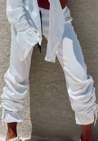 וופל וינטאז לבן- מכנס