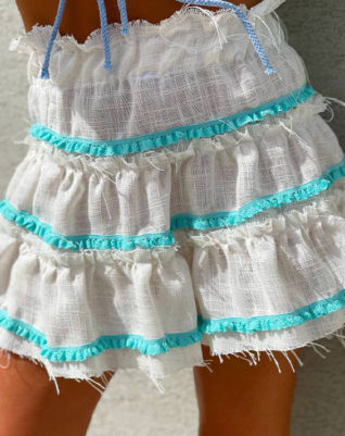 חצאית פשתן טורקיז