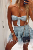 חצאית גינס נוצות בייבי בלו