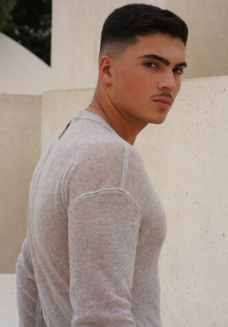 סריג משי אפור מלאנז גבר